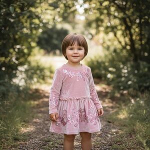 Flapdoodles toddler girl Pink Velvet long sleeve sequence Dress 2T nwt.